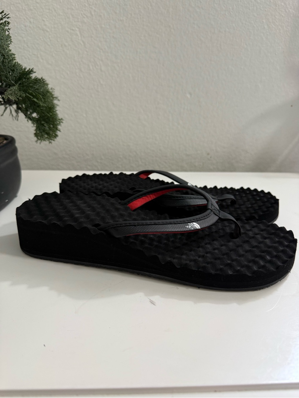 The North Face Black and Red Women's Wedge Flip Flop Sandals